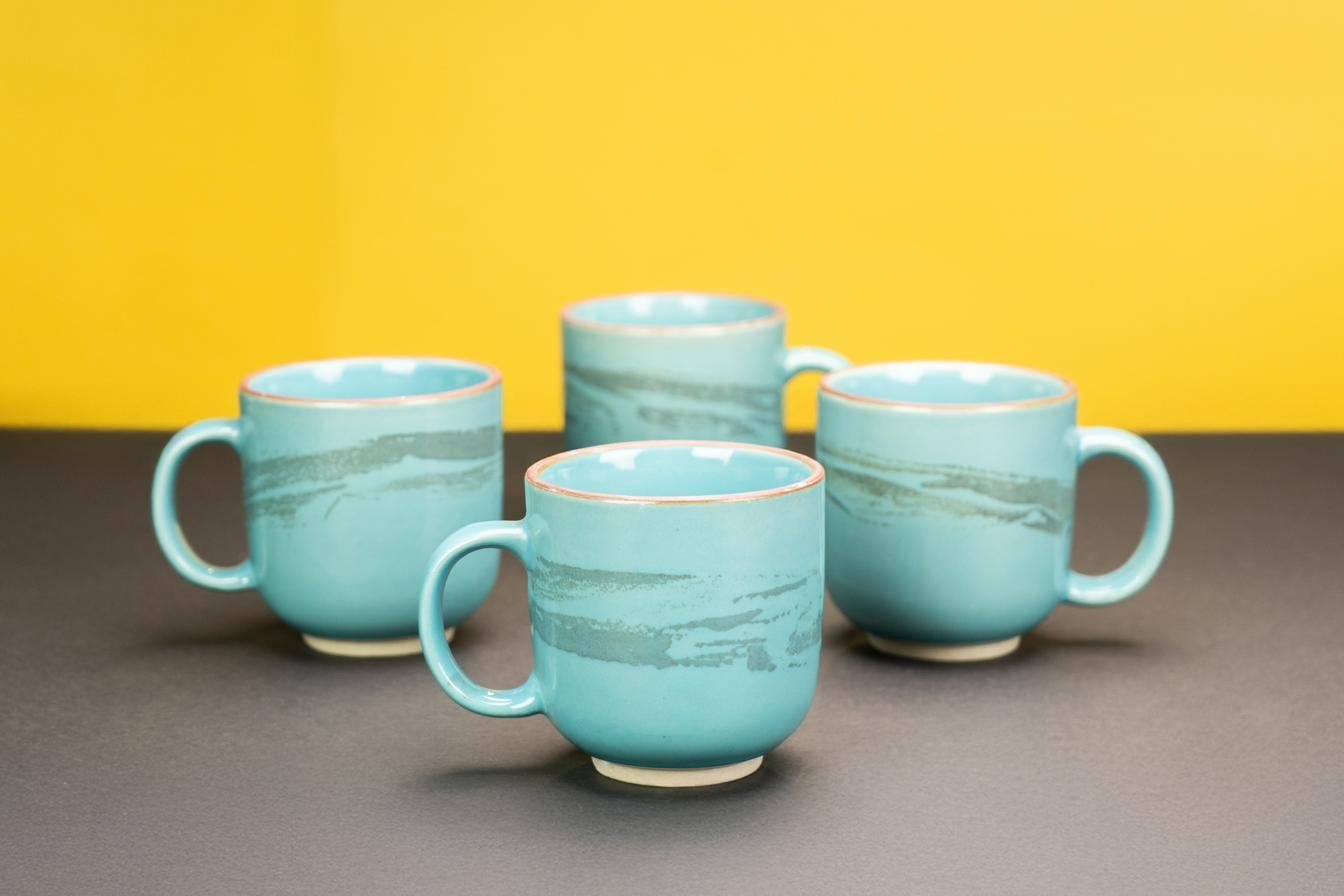 Sky blue stoneware coffee mugs