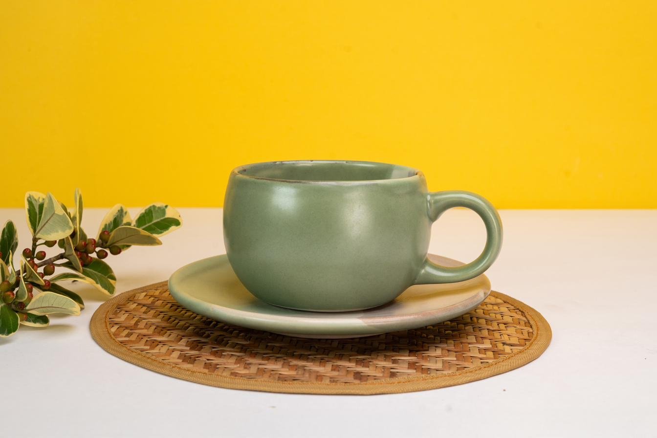 Sage green stoneware cup and saucer