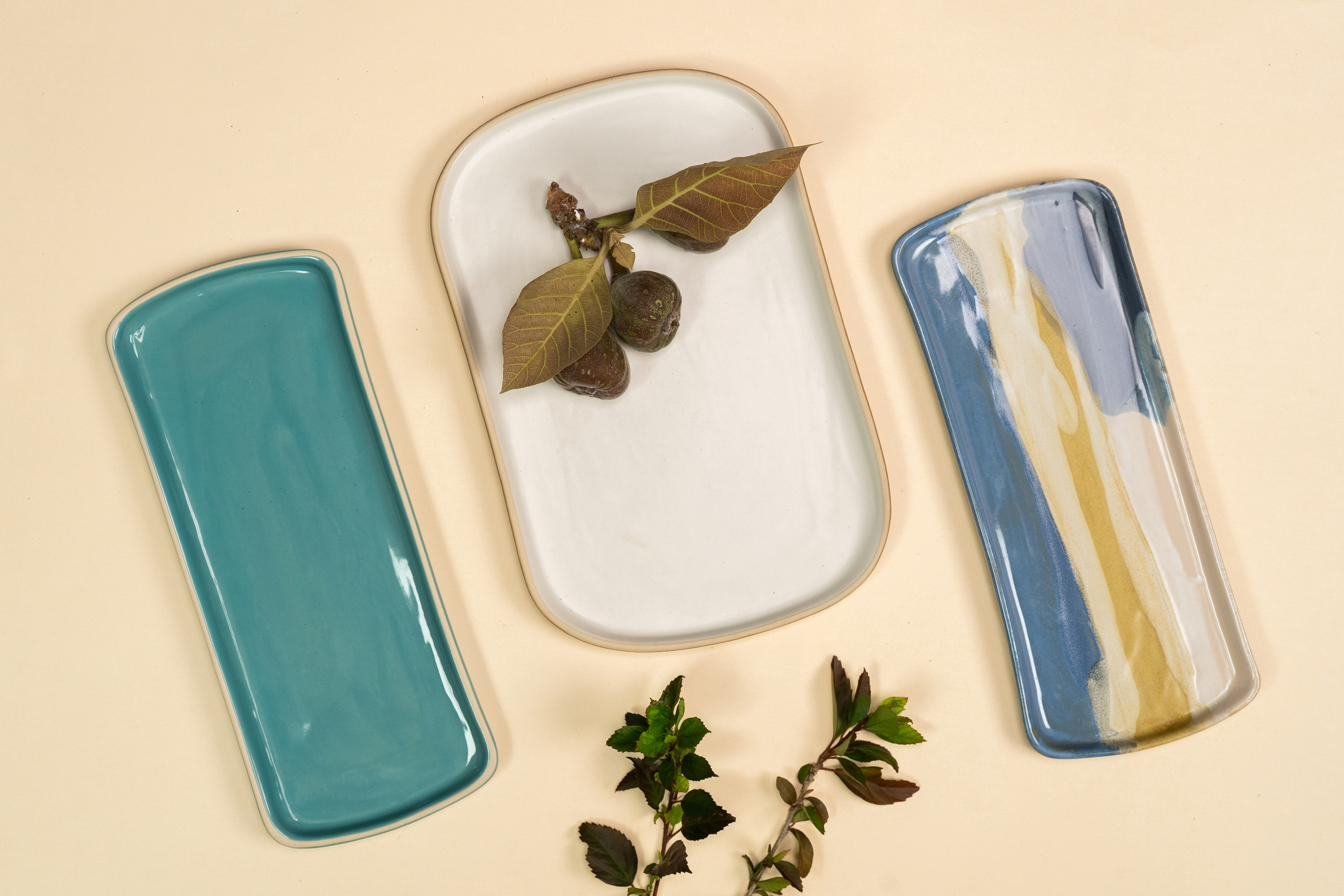 Rectangular stoneware serving platters