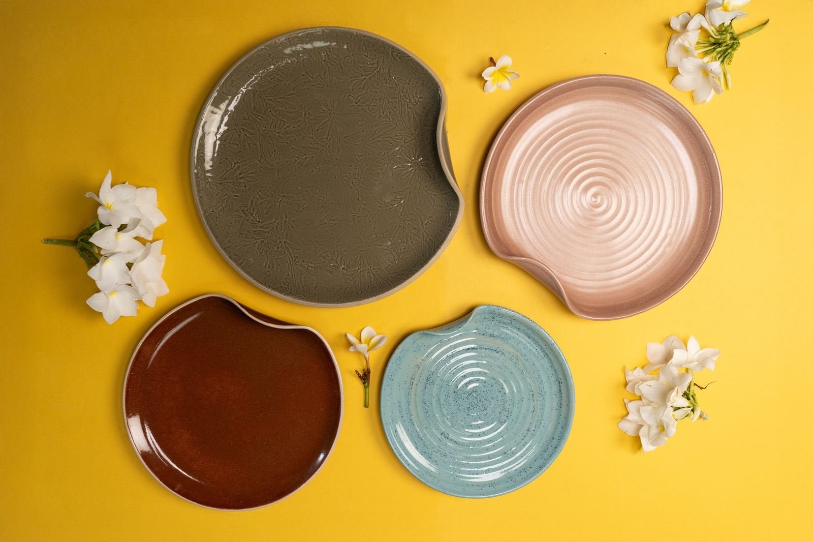 Spiral plates on a yellow background